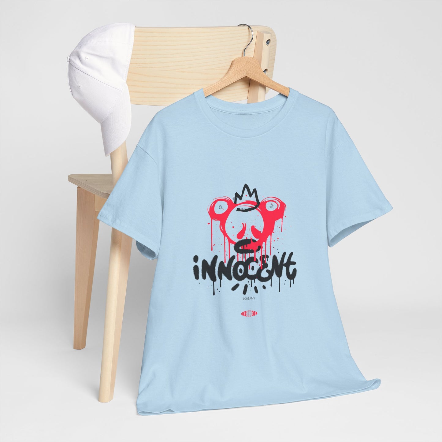 Edgy Graphic Tee: 'Innocent' Design, Urban Fashion, Streetwear, Unisex Cotton T-Shirt, Music Festivals, Casual Wear