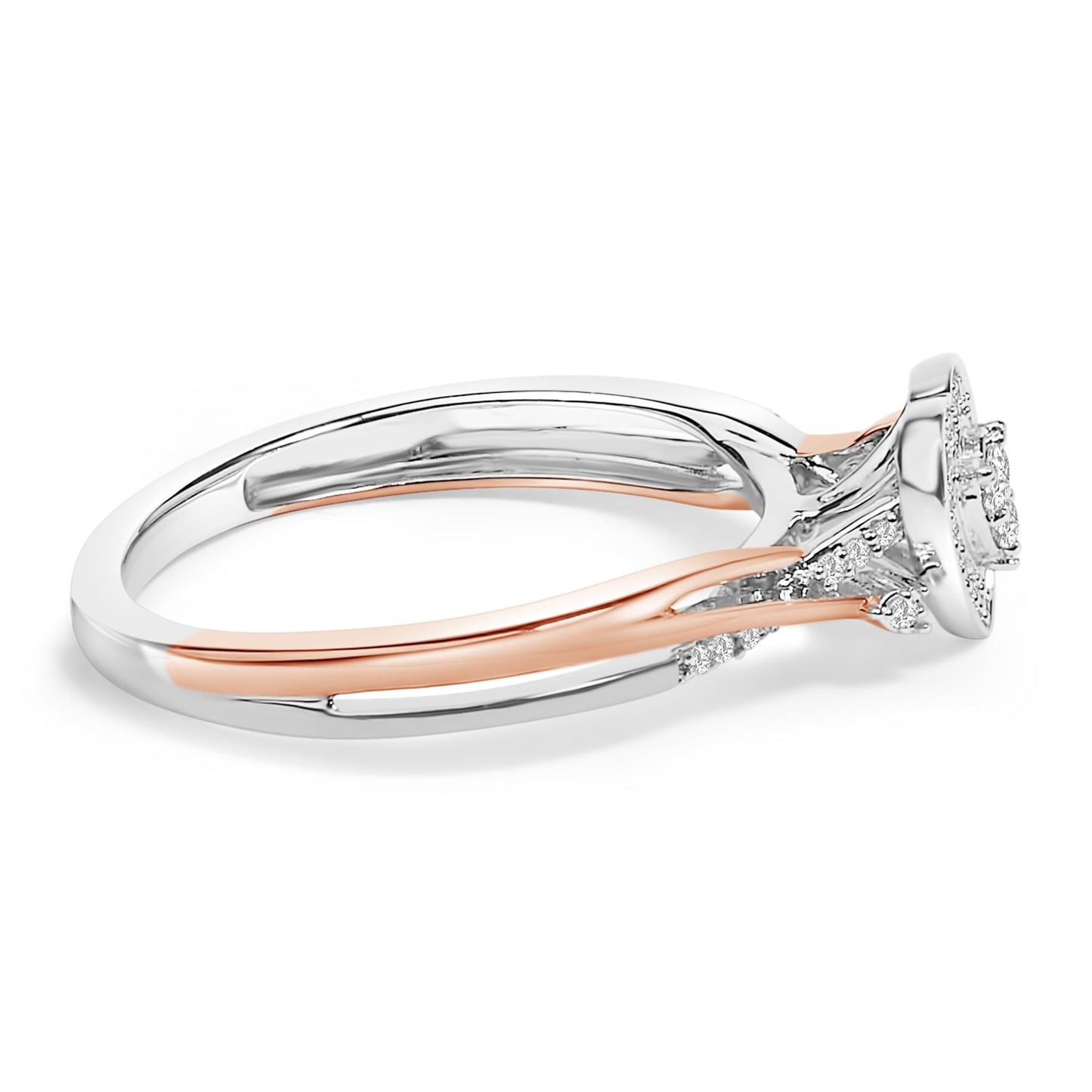 14K Rose Gold Plated Sterling Silver 1/10 Cttw Diamond Heart Motif Ring-1