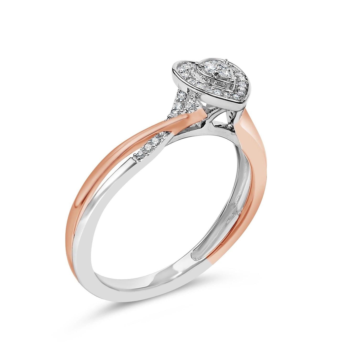 14K Rose Gold Plated Sterling Silver 1/10 Cttw Diamond Heart Motif Ring-3