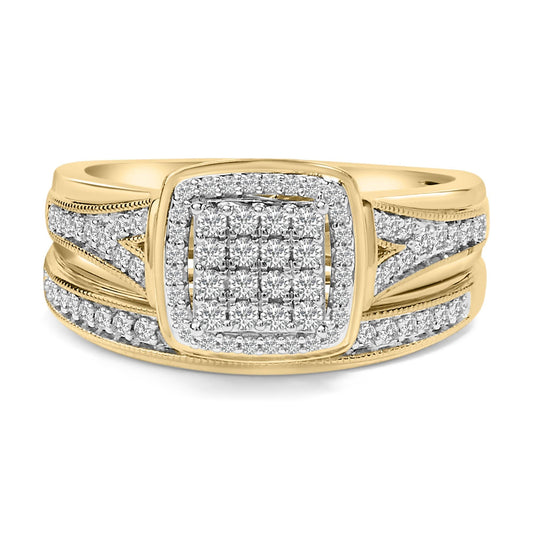 14K Yellow Gold Plated Sterling Silver 1/2 Cttw Diamond Square Cluster Bridal Set-0