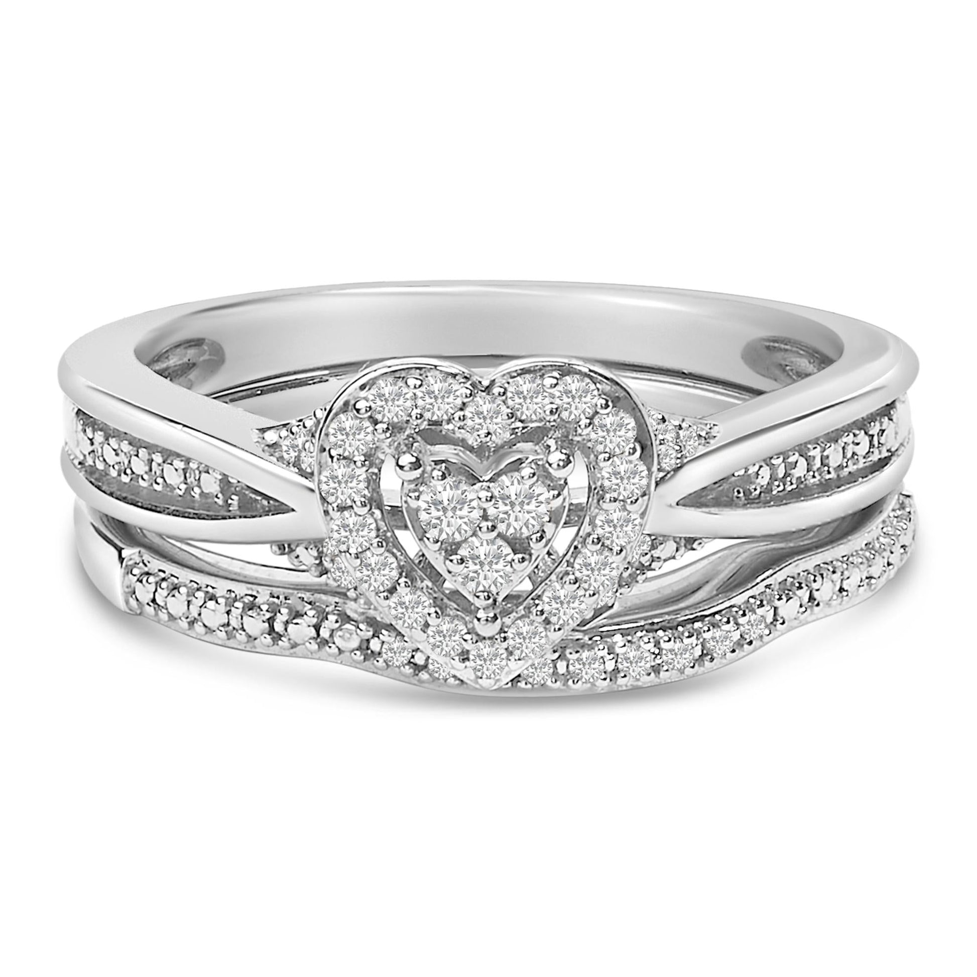 Sterling Silver 1/5 Cttw Diamond Heart Motif Bridal Set-0