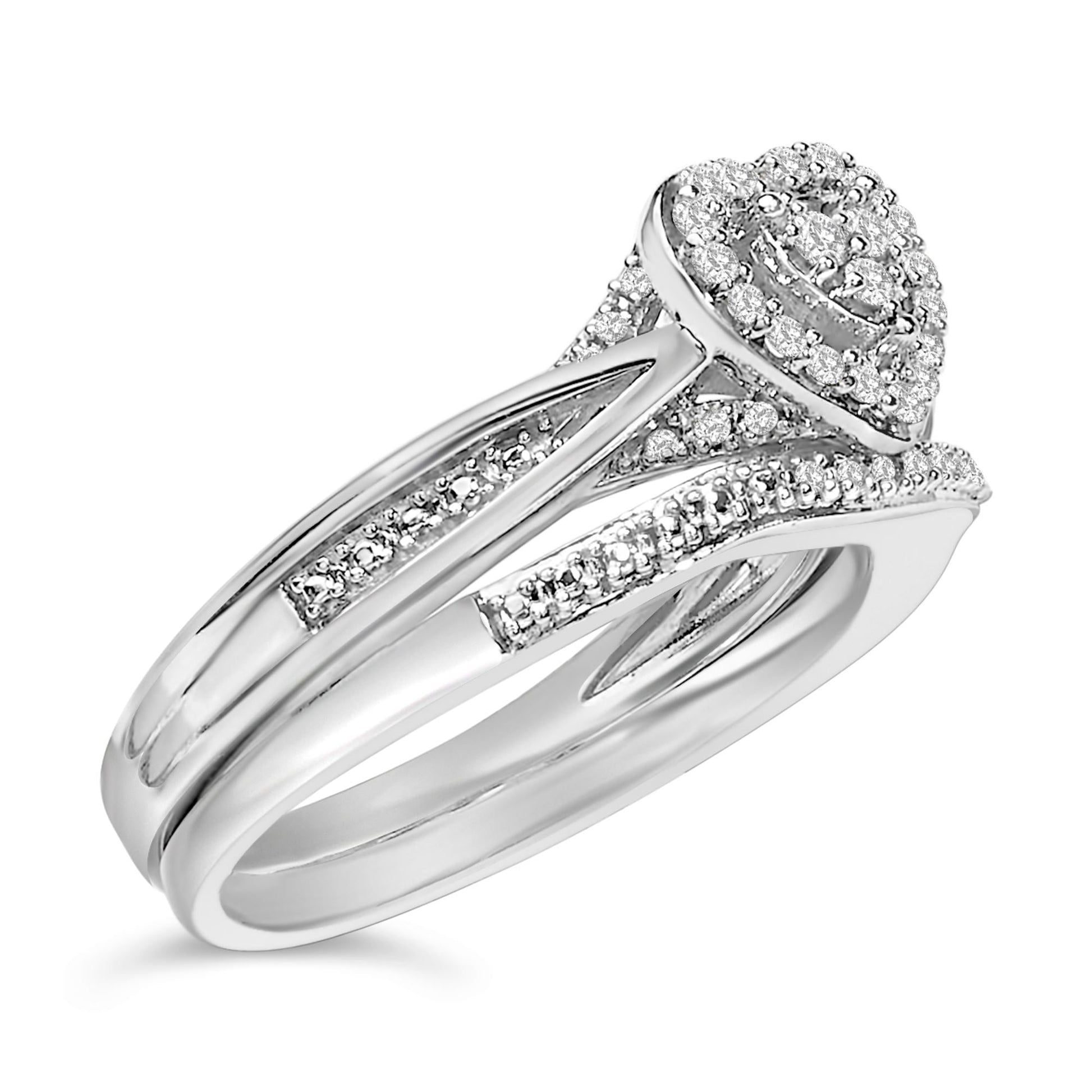 Sterling Silver 1/5 Cttw Diamond Heart Motif Bridal Set-3