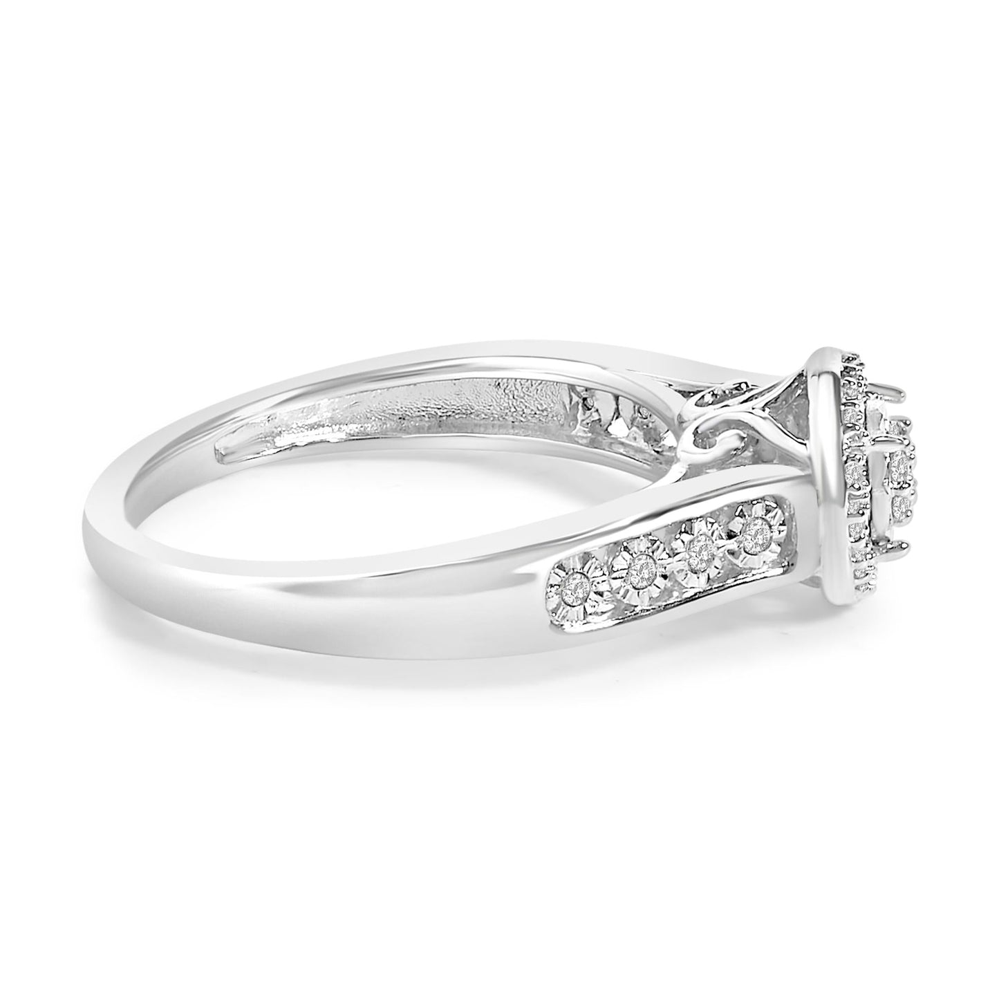 Sterling Silver Diamond Accent Round Cluster Halo Ring-1