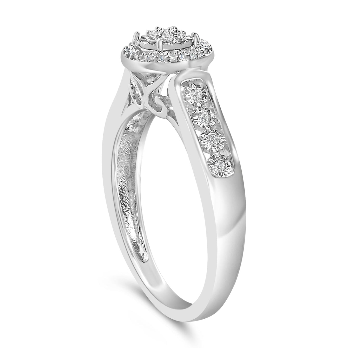 Sterling Silver Diamond Accent Round Cluster Halo Ring-4