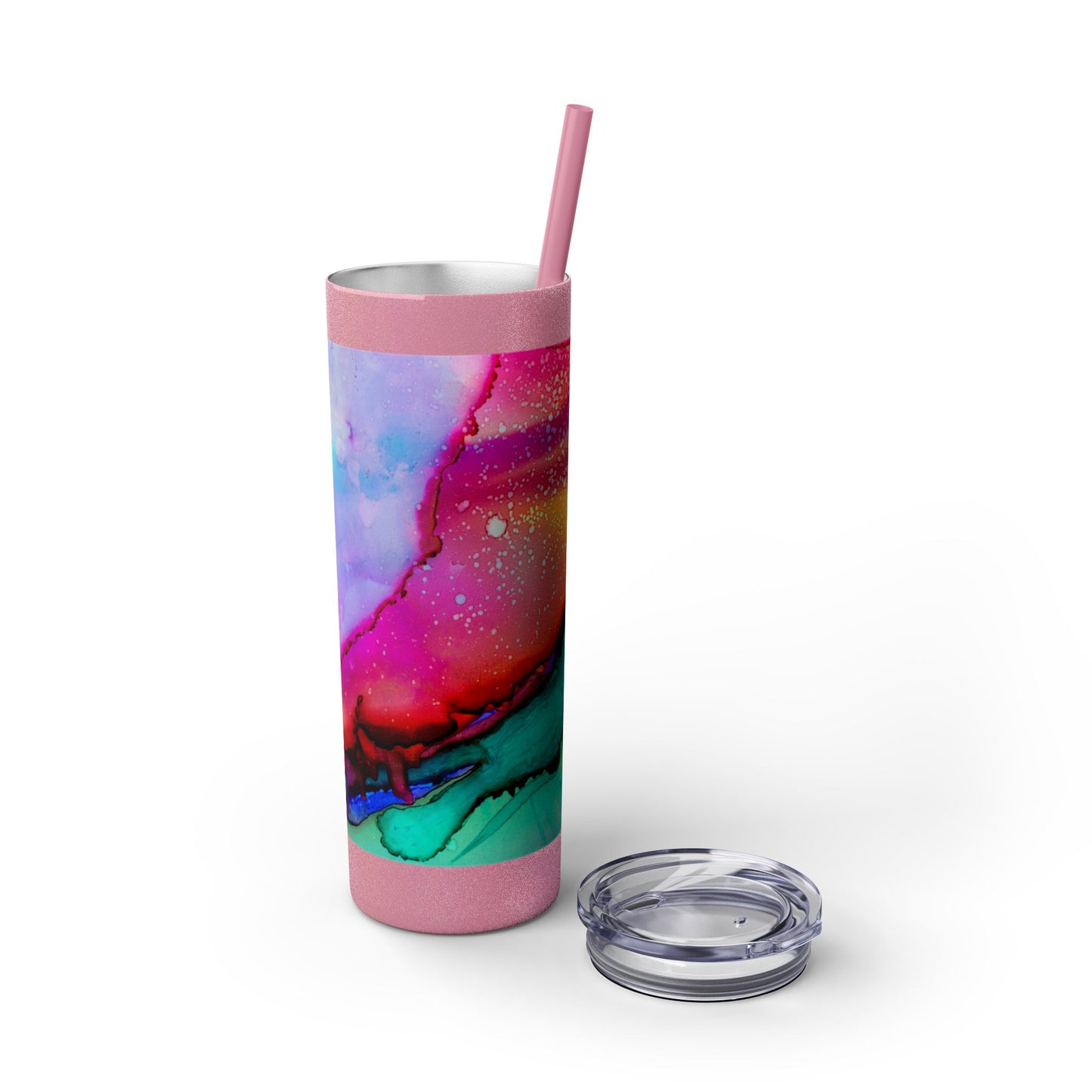 Beautiful Watercolor Splatter Skinny Tumbler with Straw - 20oz, Vibrant Colorful Drinkware for Every Occasion, Perfect Gift for Friends, Reusable Travel Mug, Water [...]