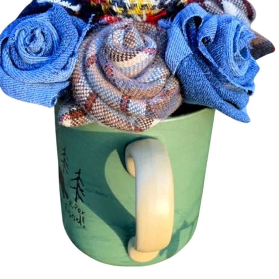 Handmade Upcycled Necktie Jeans Colorado Rustic Rose Bouquet Mug Birthday Gift