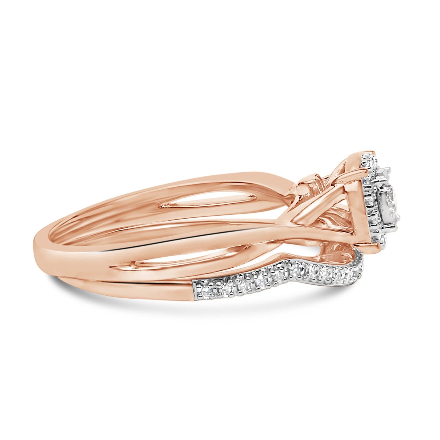 14K Rose Gold Plated Sterling Silver 1/6 Cttw Diamond Round Halo Bridal Set-1