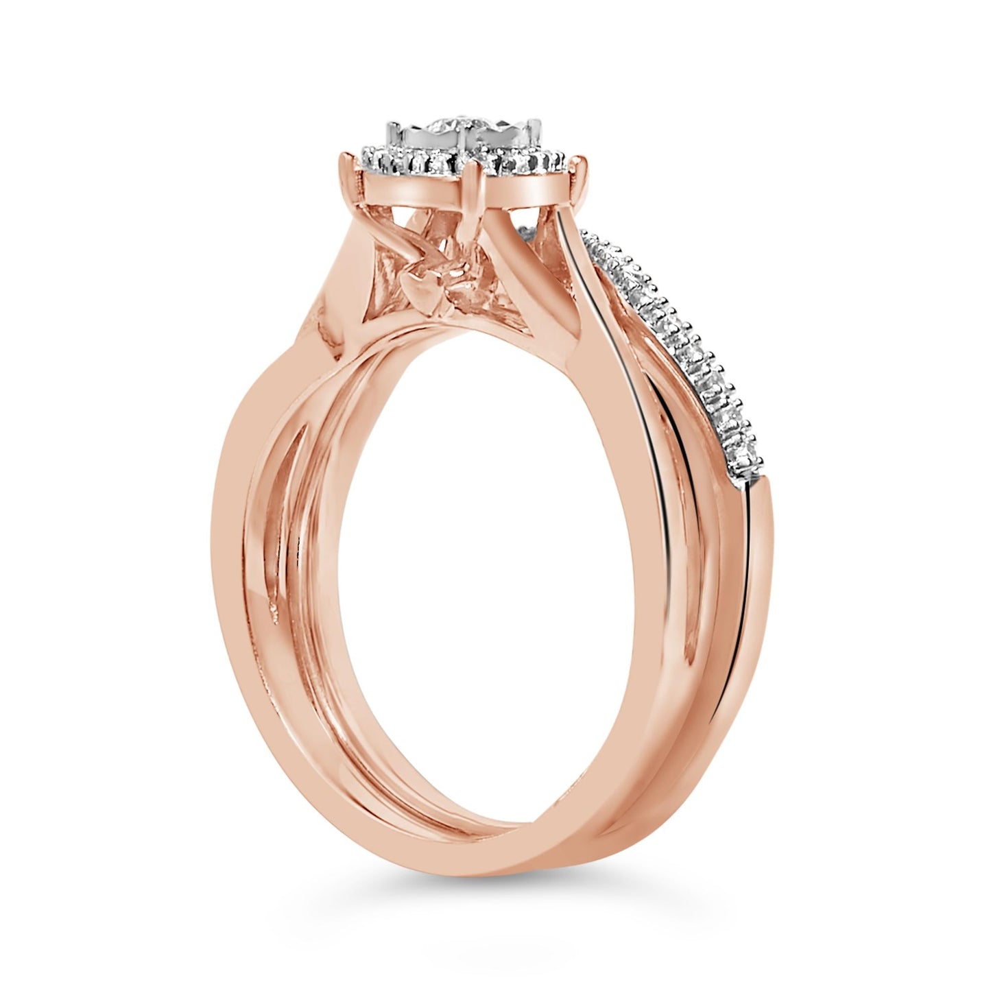 14K Rose Gold Plated Sterling Silver 1/6 Cttw Diamond Round Halo Bridal Set-4
