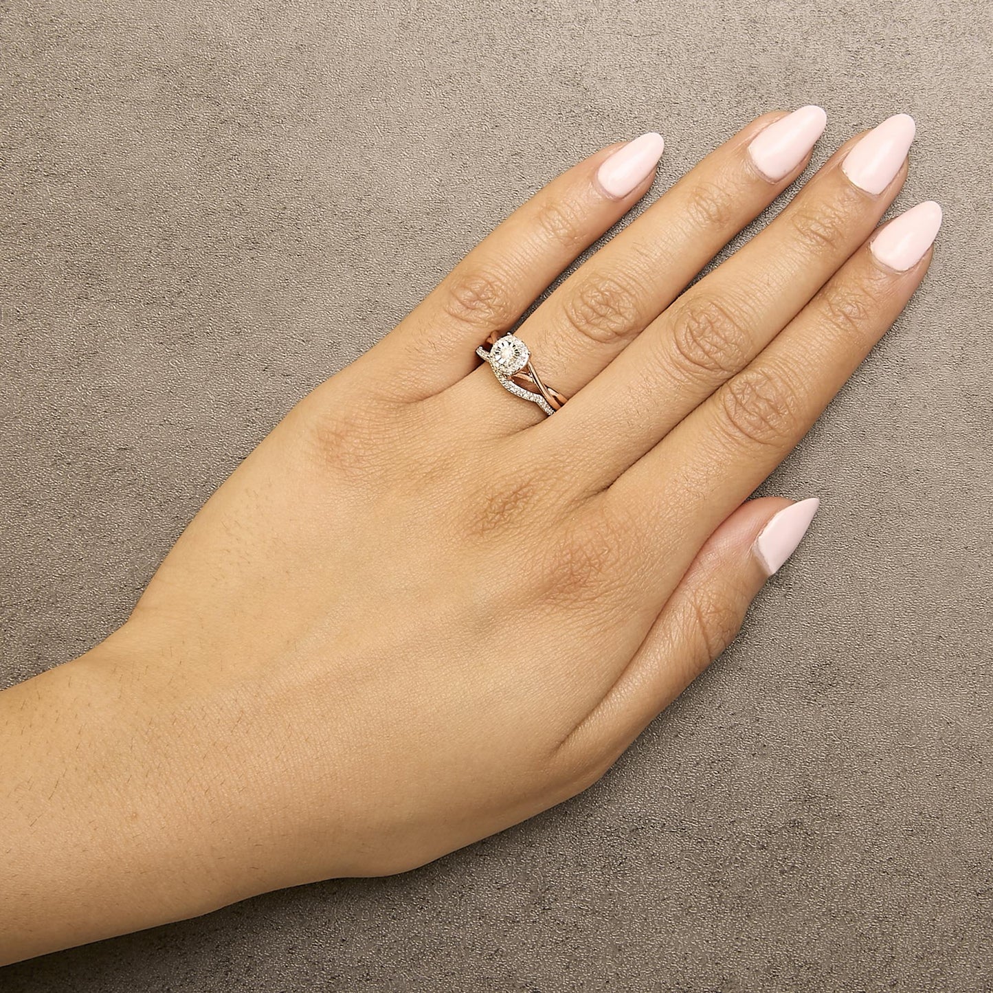 14K Rose Gold Plated Sterling Silver 1/6 Cttw Diamond Round Halo Bridal Set-2