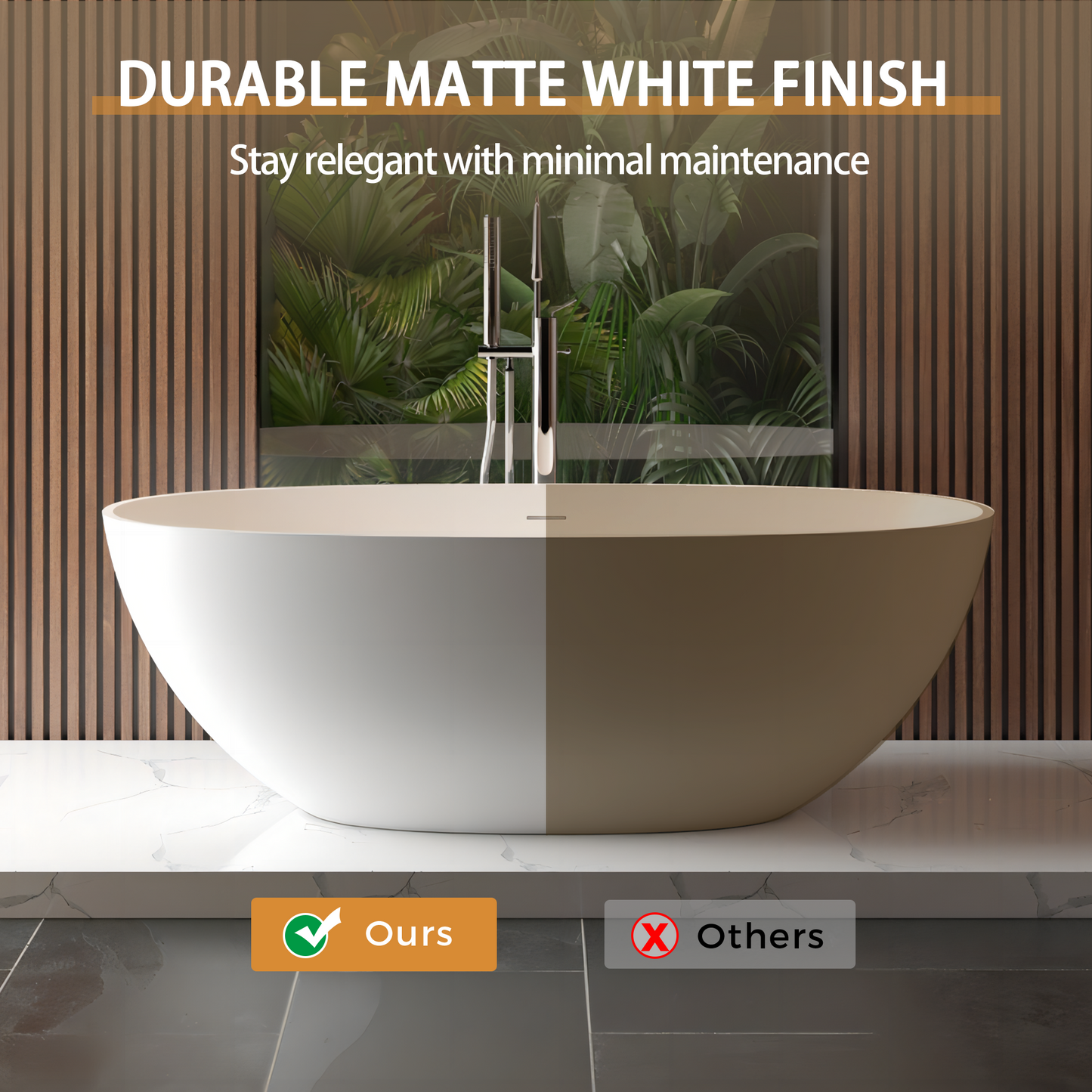 65" Freestanding Solid Surface Bathtub