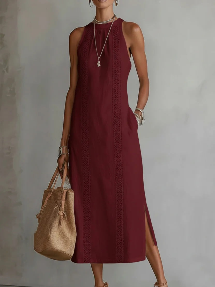 Women's Halter Neck Sleeveless Dress Lace Patchwork Holiday Style Summer Top