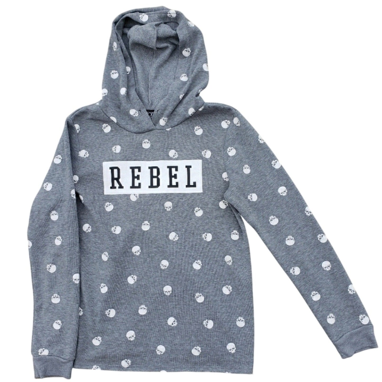 Modern Lux Juniors Medium Rebel Heathered Skull Long Sleeve Hoodie Sweatshirt