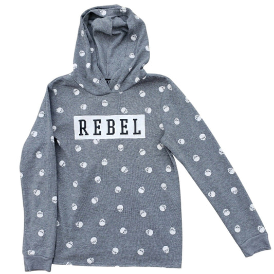 Modern Lux Juniors Medium Rebel Heathered Skull Long Sleeve Hoodie Sweatshirt