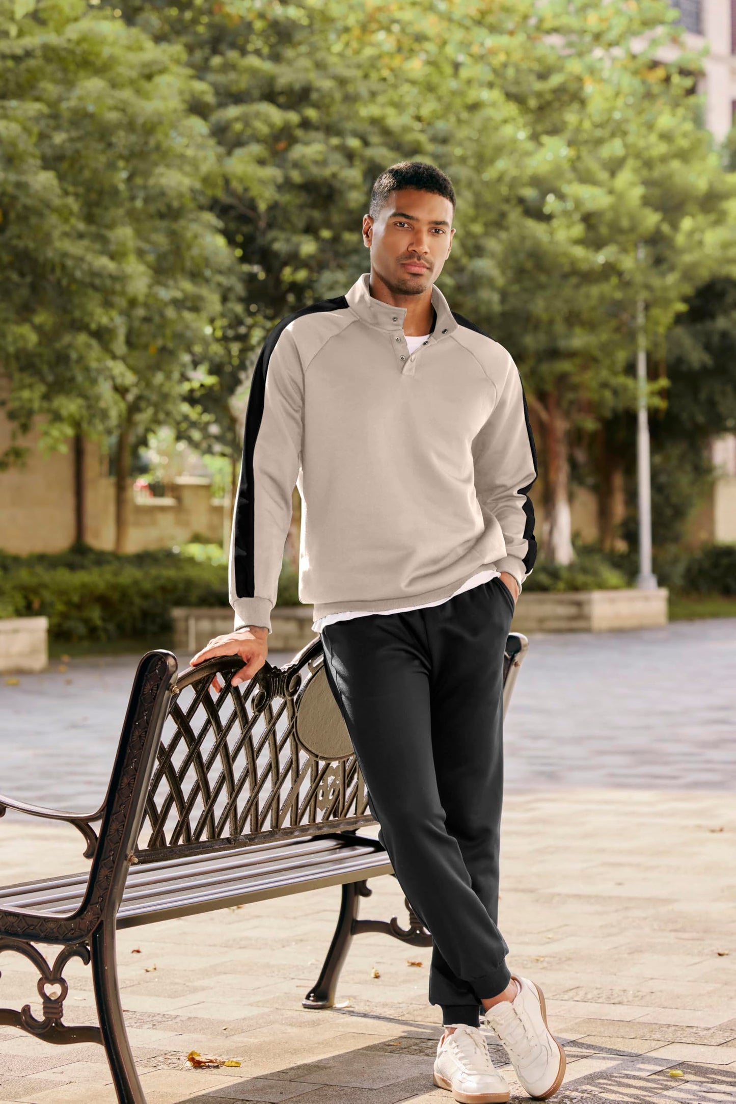 JMIERR Men's 2 Piece Casual Outfits Quarter Button Lightweight Sweatshirt Tracksuit & Joggers Sweatpants Sweatsuit Set