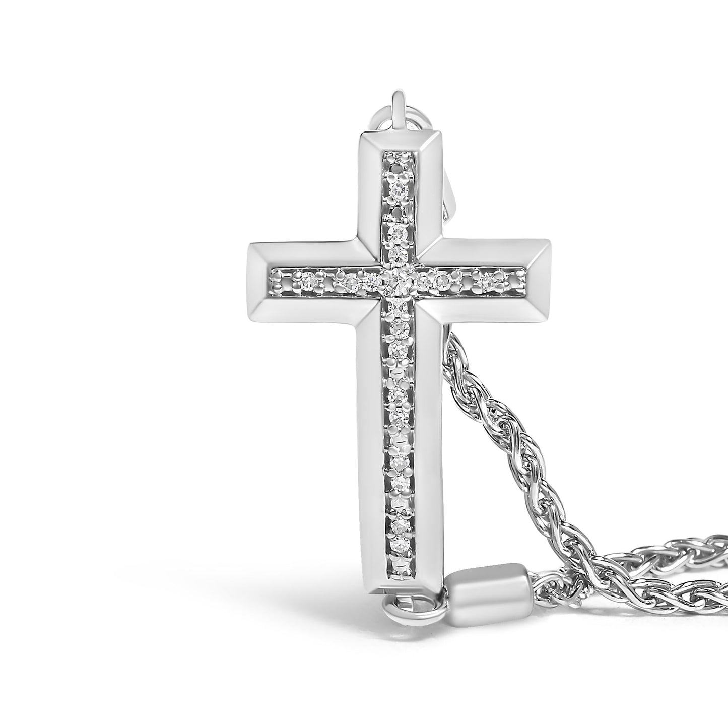 .925 Sterling Silver Diamond Accent Cross Bolo Bracelet (I-J Color, I1-I2 Clarity) - 7"-1