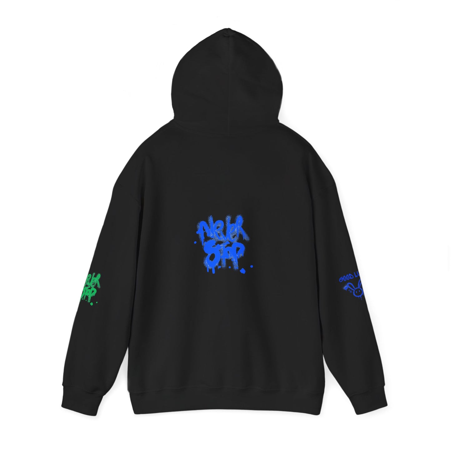 Good Luck Never Stop Unisex Heavy Blend Hooded Sweatshirt | Lucky Easter Bunny Design