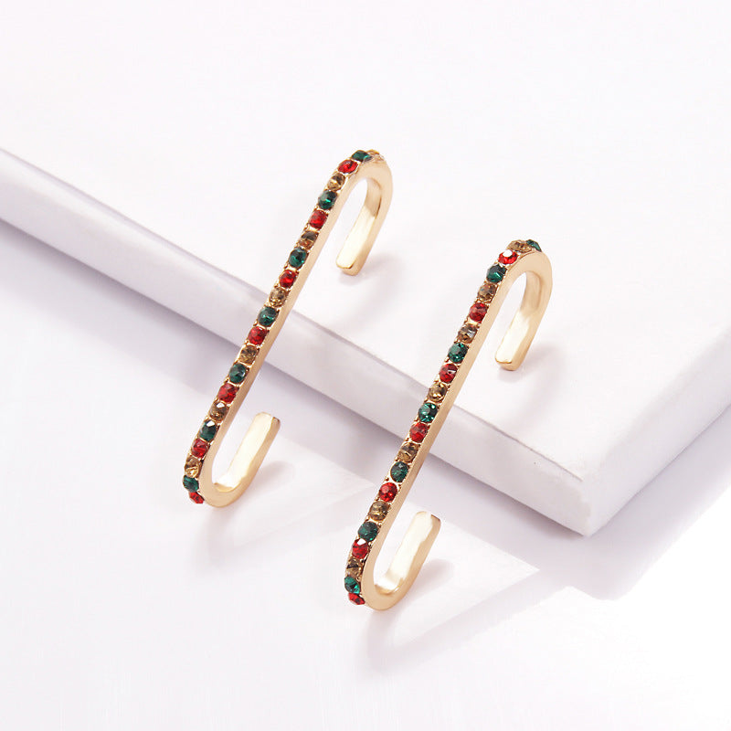 Earrings Without Pierced Ear Clip For Women Alloy Colorful Glass Drill Trendy Long Cuff Earrings Jewelry Gift