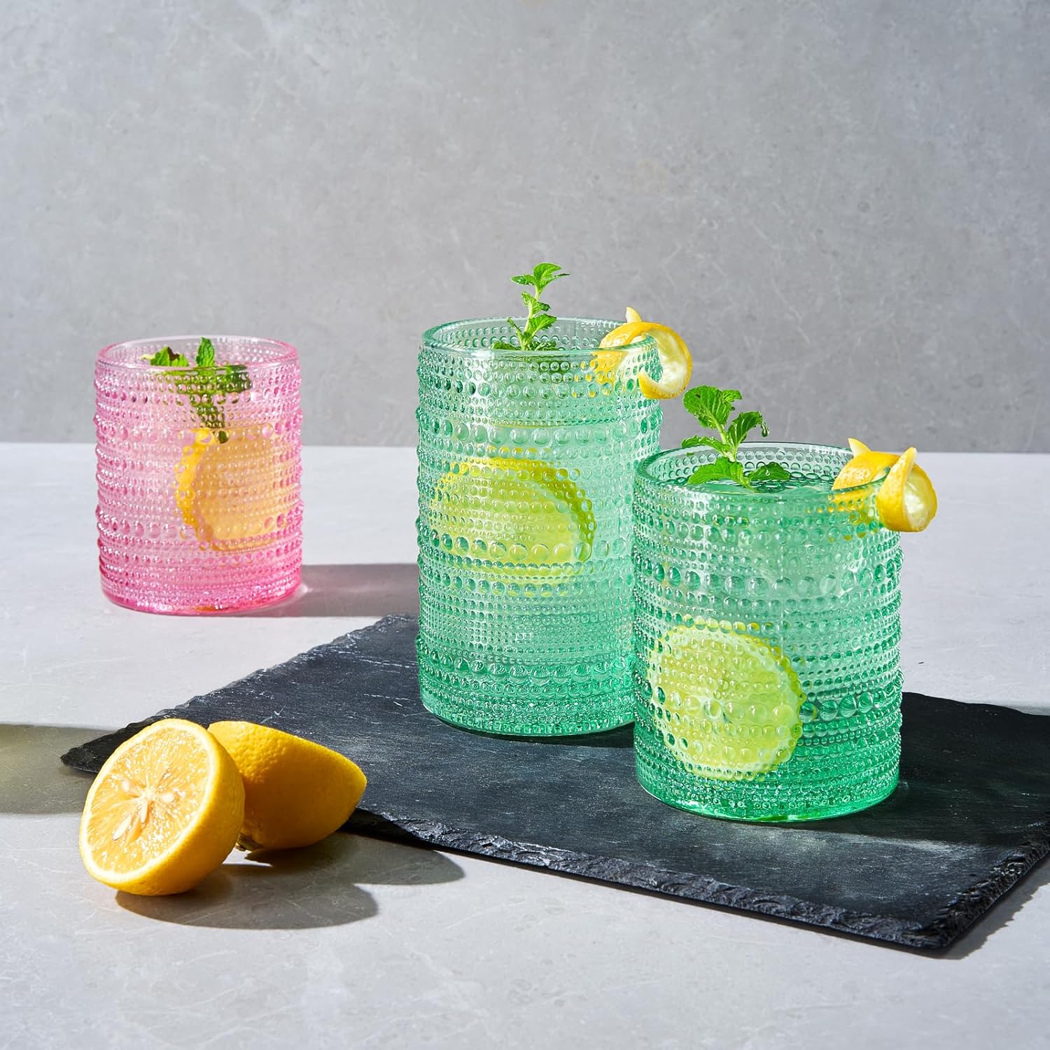 Hobnail Drinking Glasses Colored Beaded Drinking Glass Set of 12-3