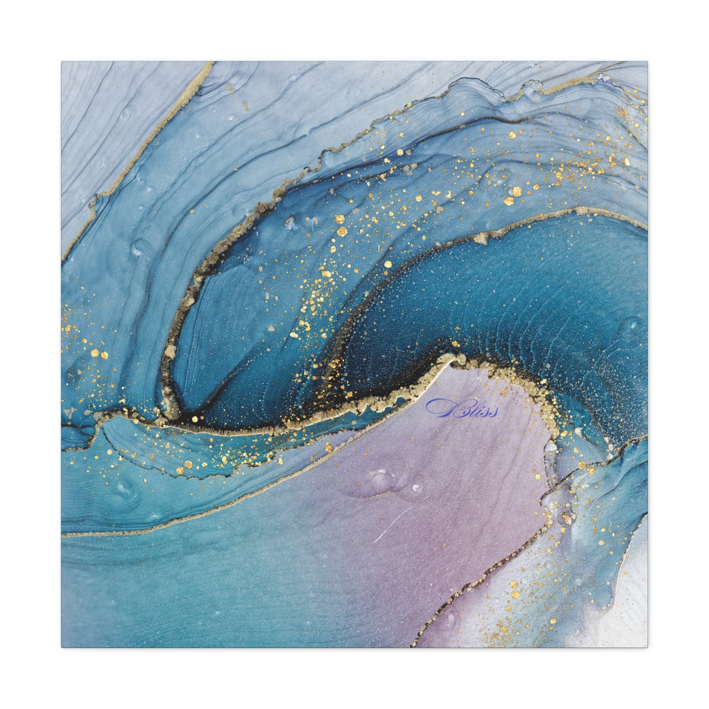 Canvas Wall Art, Abstract Ocean Wave, Modern Decor, Home Office, Gift for Her, Blue Gold Artwork, Living Room Wall Decor