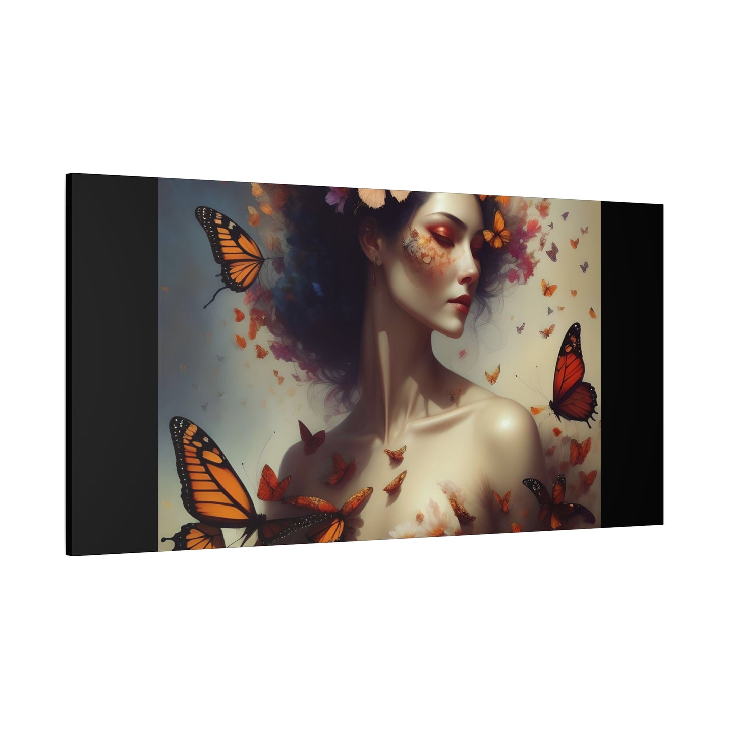 Canvas Wall Art - Butterfly Woman Print, Floral Home Decor, Unique Gift for Nature Lovers, Birthday Decoration, Whimsical Art