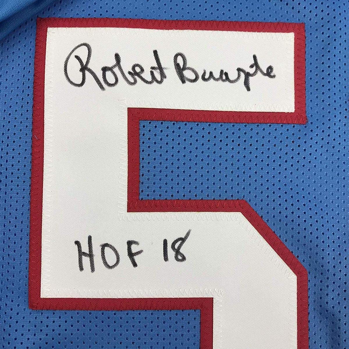 Autographed/Signed Robert Brazile HOF 18 Houston Blue Football Jersey JSA COA