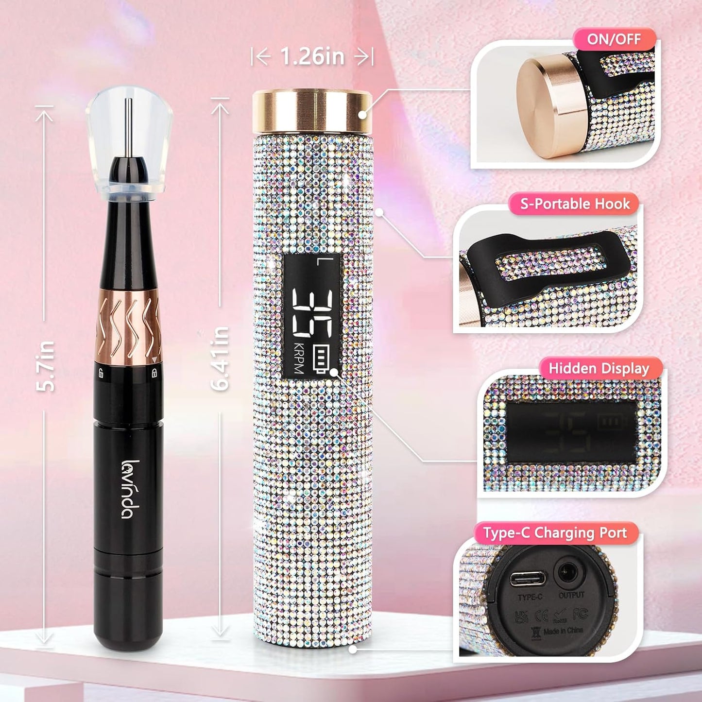 Crown™ Nail Lamp & Wand™ Lite Drill Bundle - Crystal Diamond