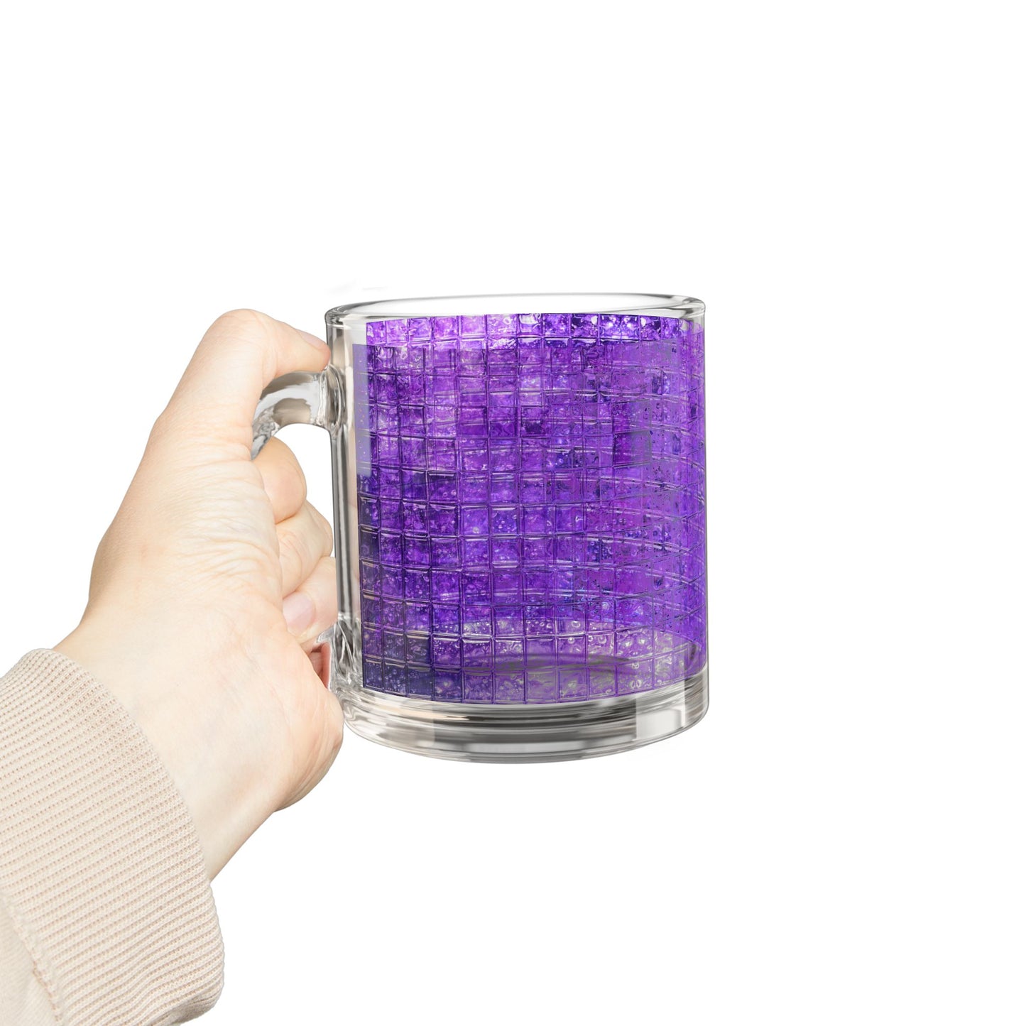 Purple Mosaic Tile Glass Mug Iridescent Geometric Pattern, 10oz