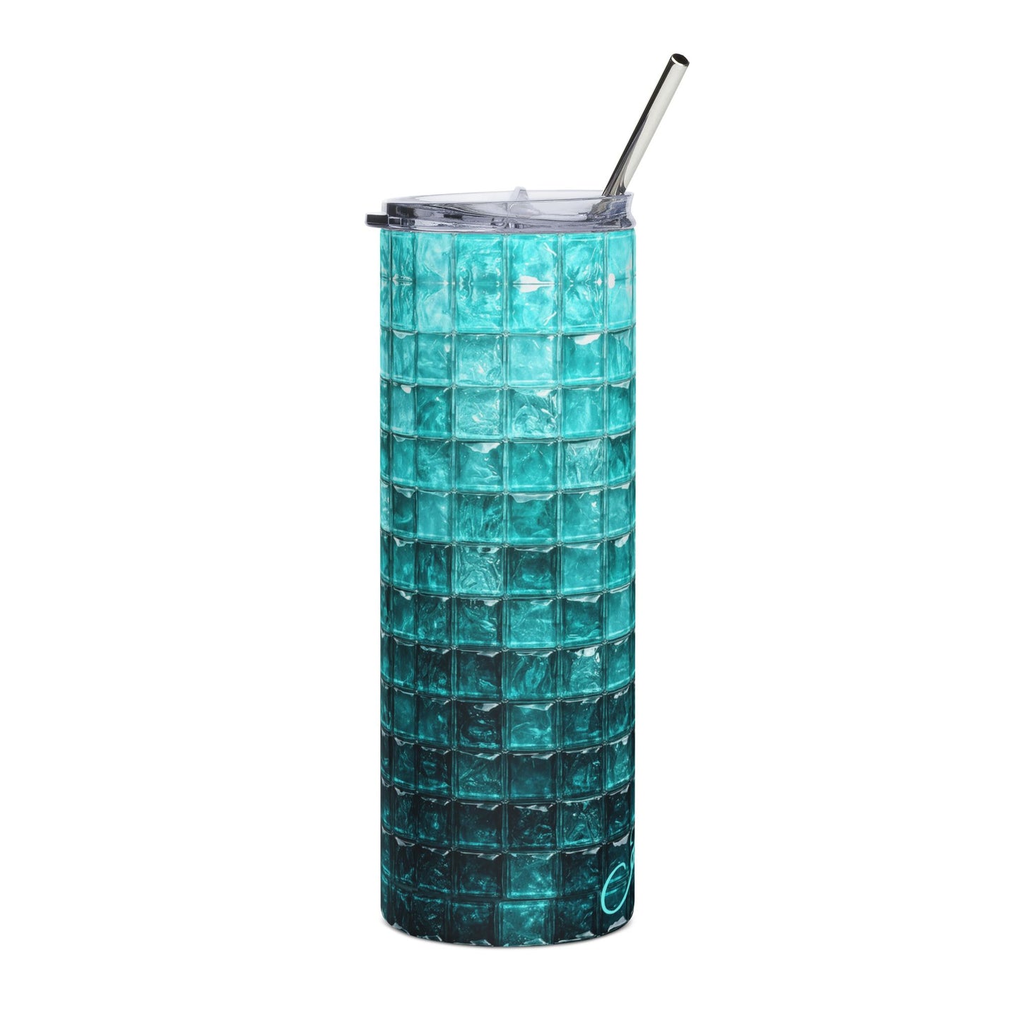 Custom Teal Tile Gradient Tumbler 20oz | Personalized Stainless Steel Tumbler