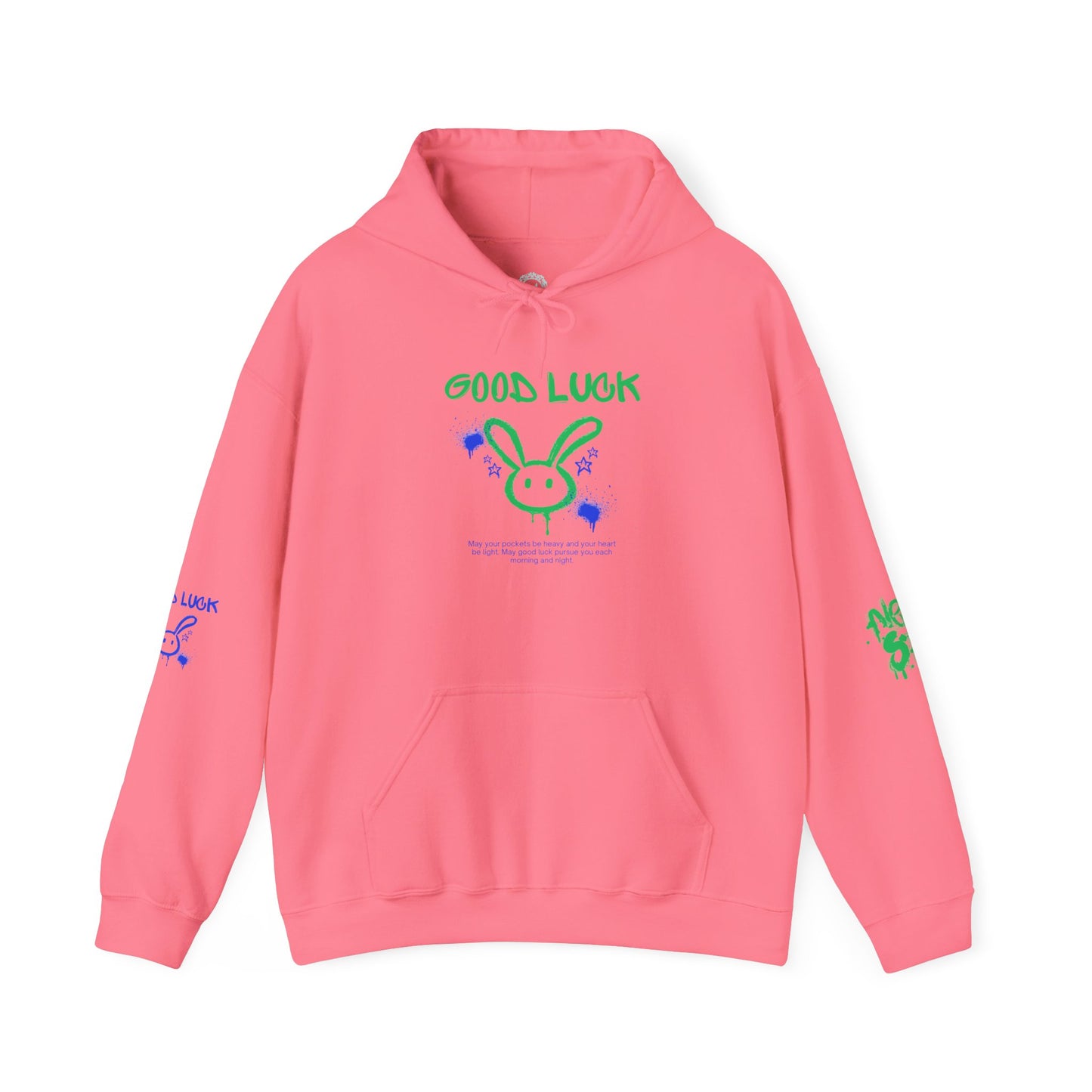 Good Luck Never Stop Unisex Heavy Blend Hooded Sweatshirt | Lucky Easter Bunny Design