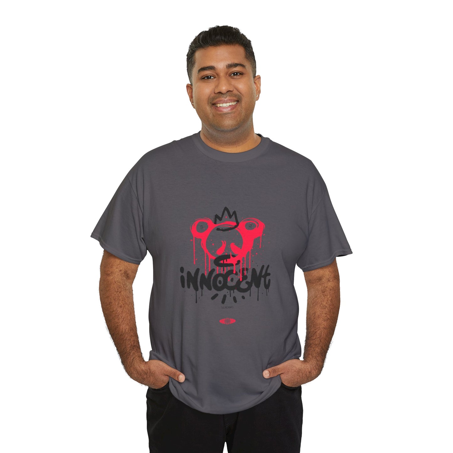 Edgy Graphic Tee: 'Innocent' Design, Urban Fashion, Streetwear, Unisex Cotton T-Shirt, Music Festivals, Casual Wear