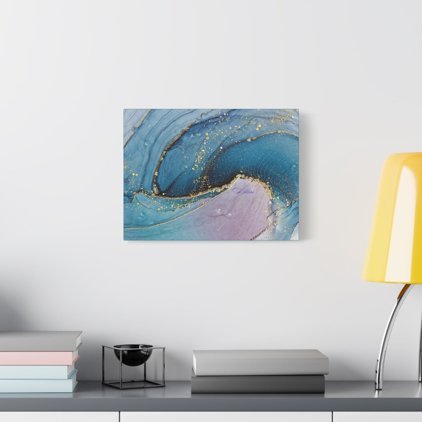 Canvas Wall Art, Abstract Ocean Wave, Modern Decor, Home Office, Gift for Her, Blue Gold Artwork, Living Room Wall Decor