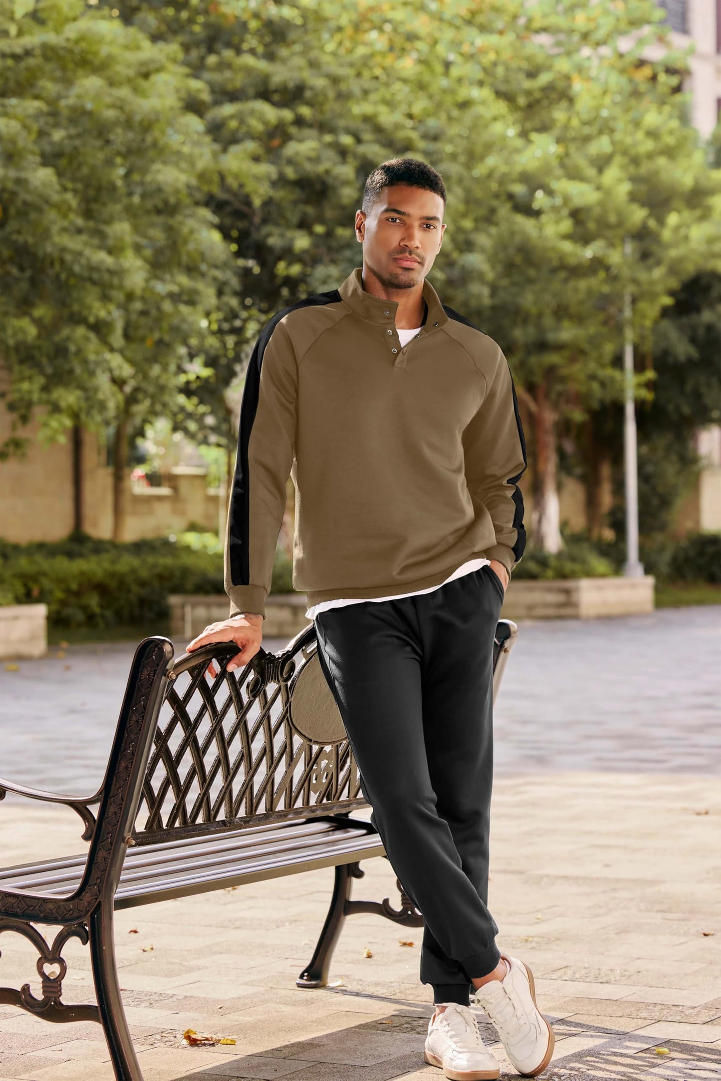 JMIERR Men's 2 Piece Casual Outfits Quarter Button Lightweight Sweatshirt Tracksuit & Joggers Sweatpants Sweatsuit Set