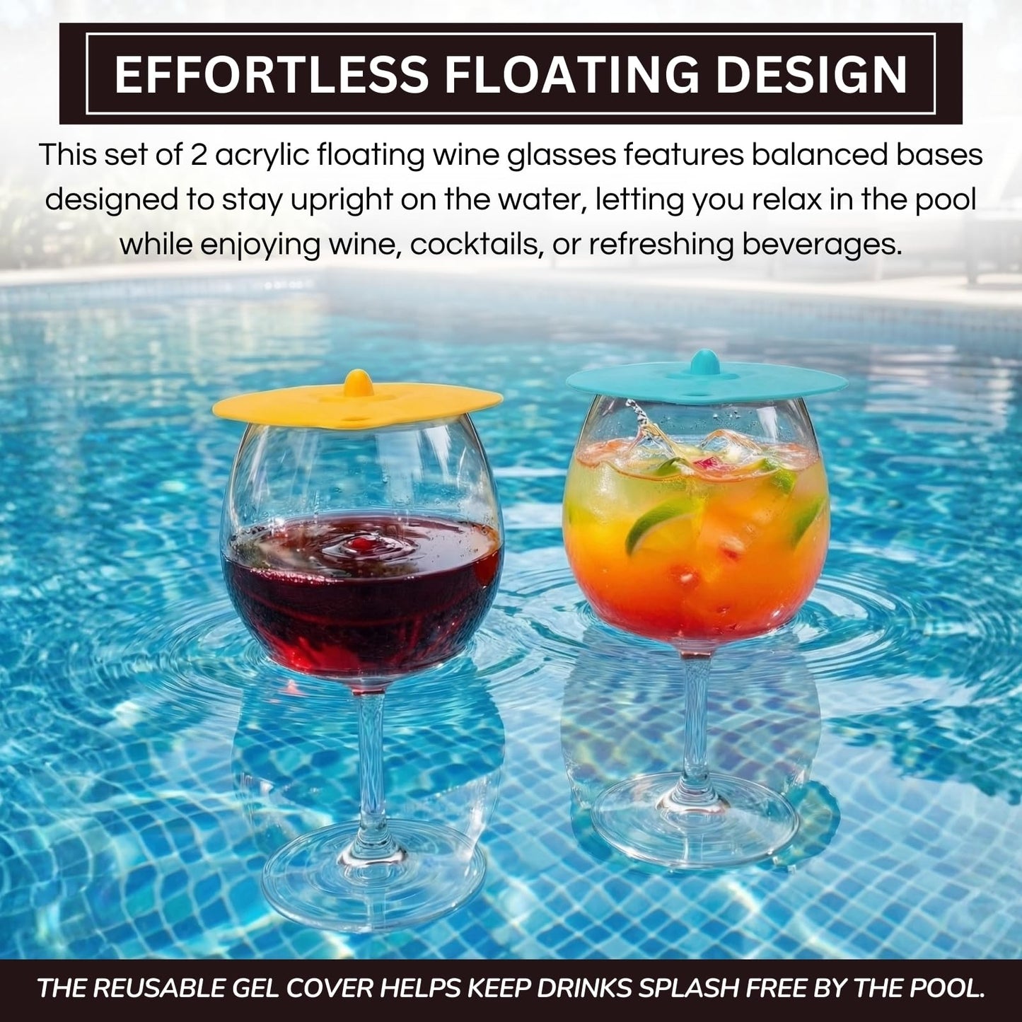 Floating Wine Glasses for Pool with Lids (Set of 2) – 21oz