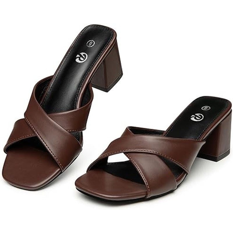 Rekayla Womens Size 8.5 Dark Brown Open Toe Slide On 2.5" Chunky Heel Shoes