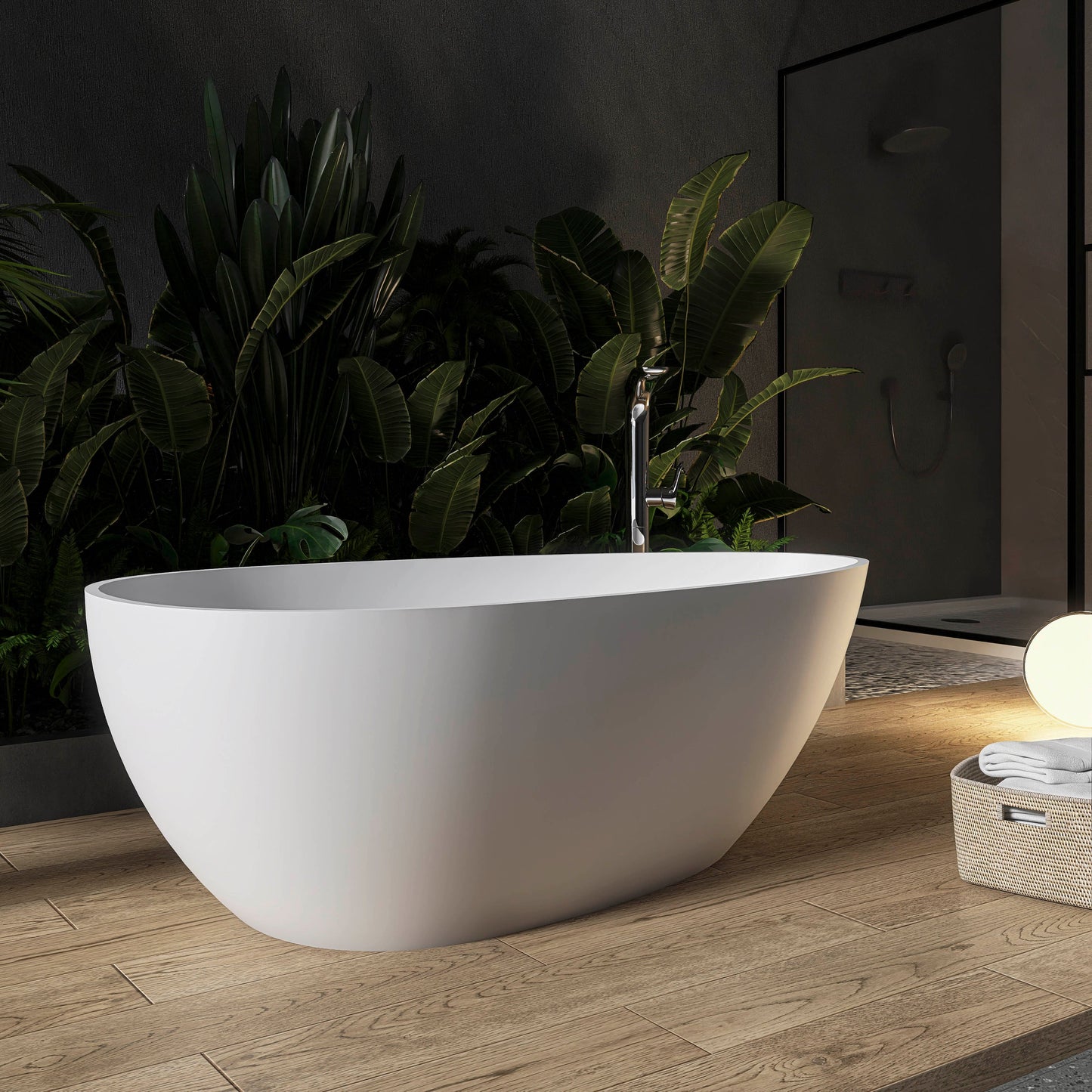 59 Inch Freestanding Egg Shape Solid Surface Bathtub