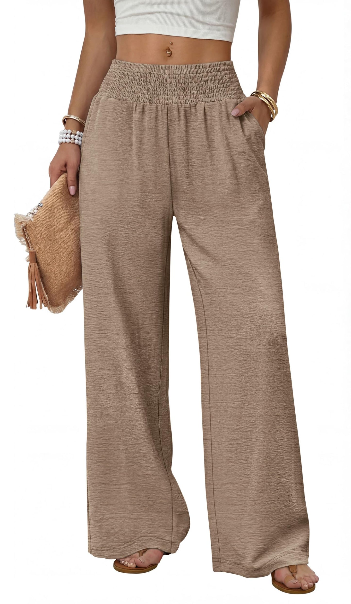 Sampeel Wide Leg Pants Woman High Waist Trousers with Pockets Casual Lounge