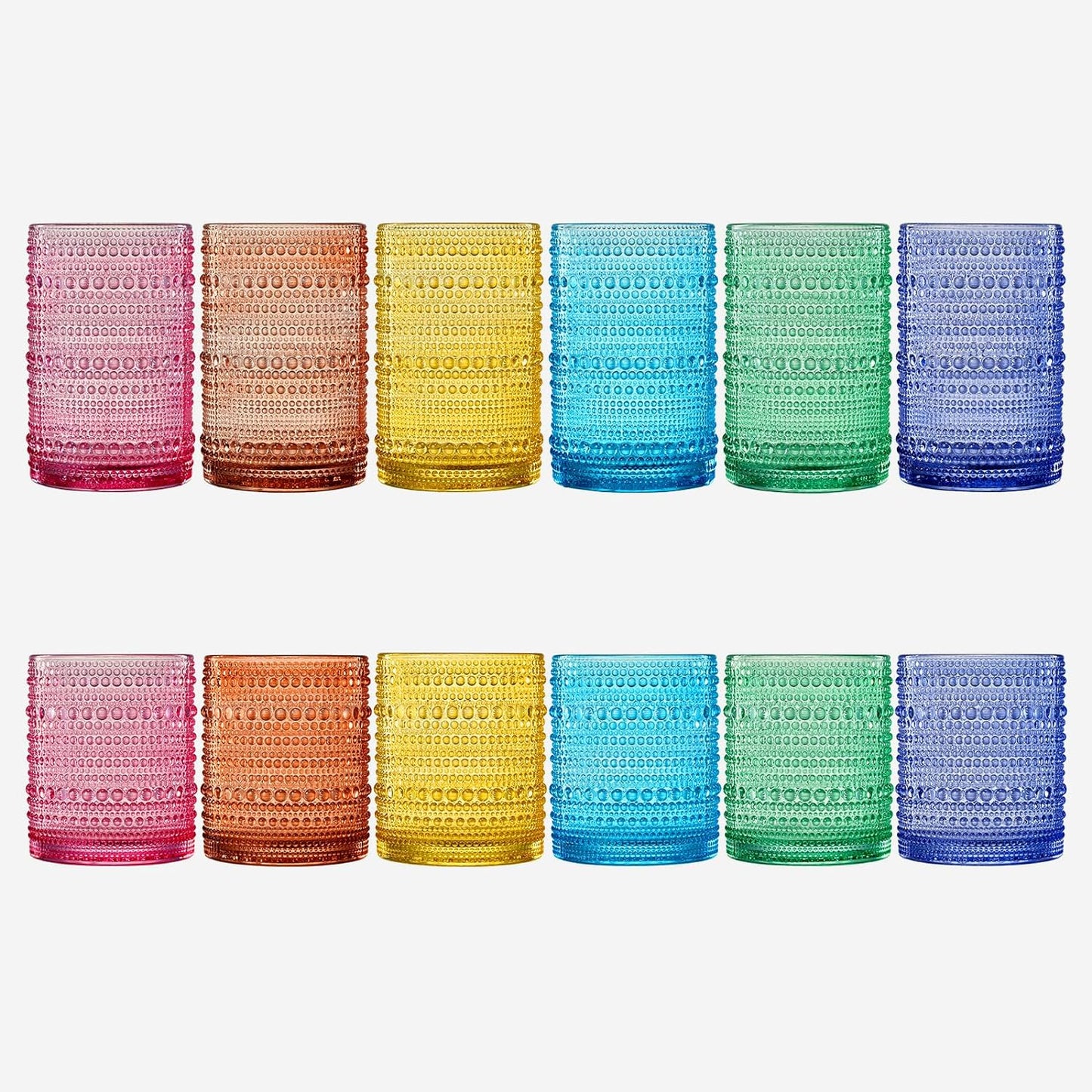 Hobnail Drinking Glasses Colored Beaded Drinking Glass Set of 12-1
