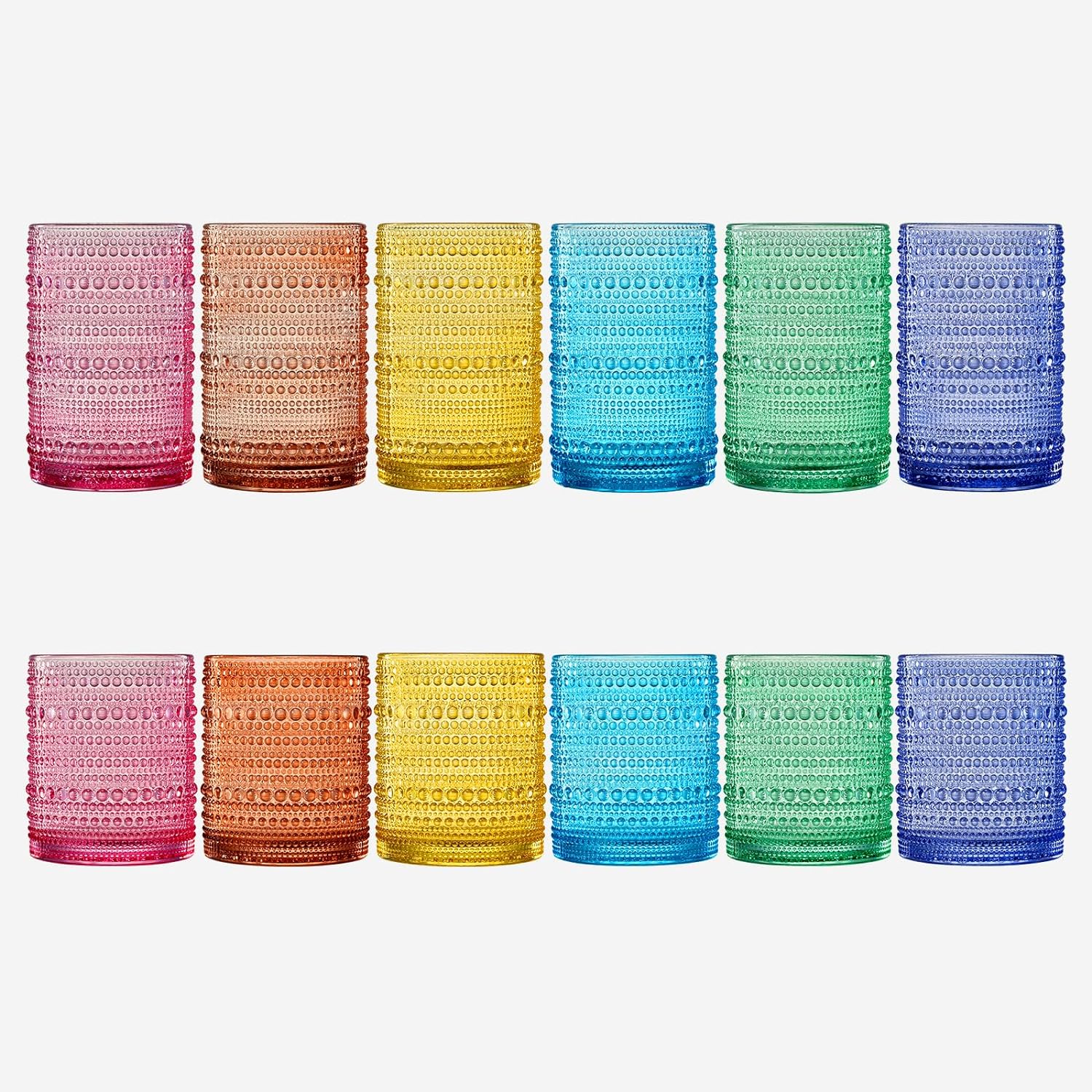 Hobnail Drinking Glasses Colored Beaded Drinking Glass Set of 12-1