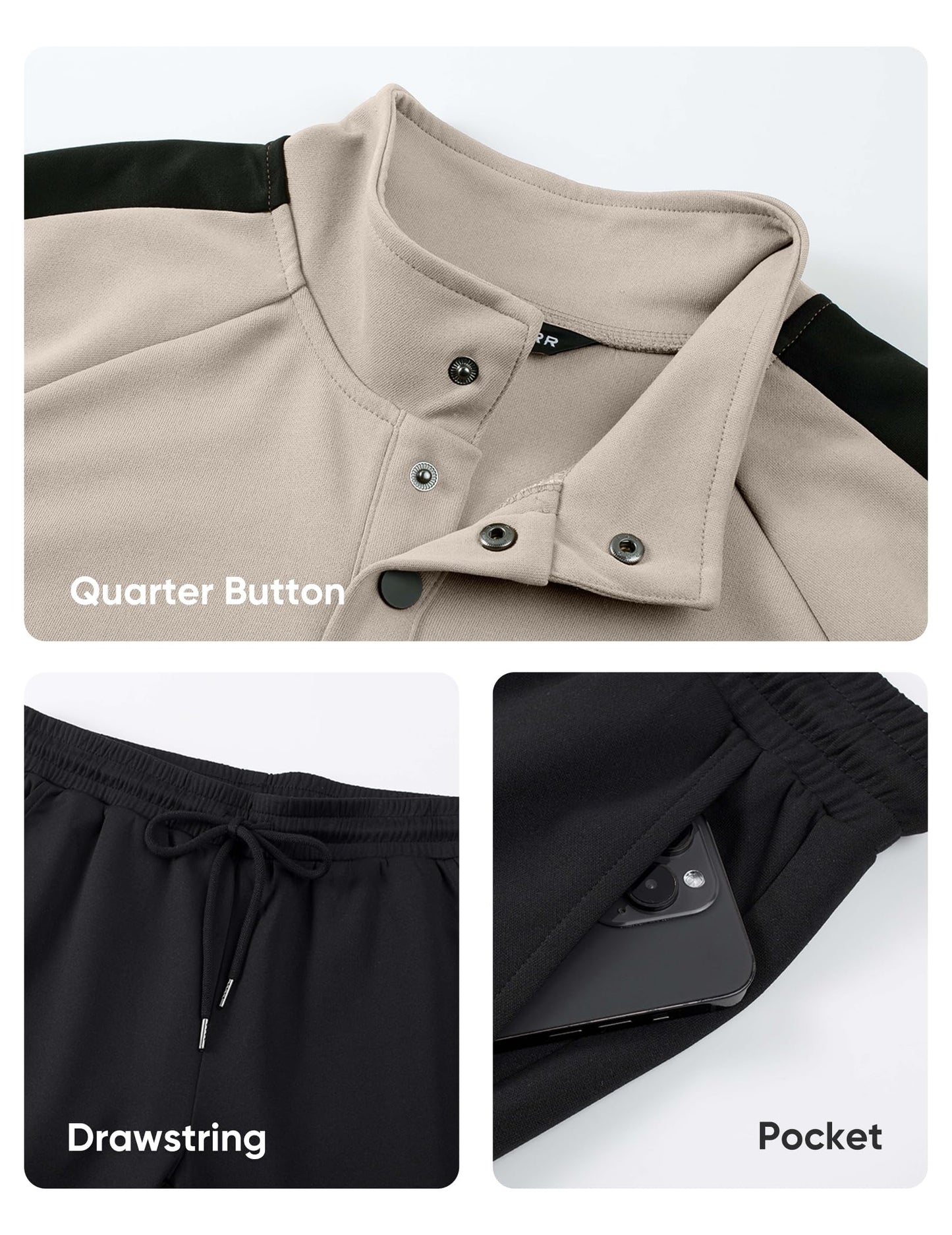 JMIERR Men's 2 Piece Casual Outfits Quarter Button Lightweight Sweatshirt Tracksuit & Joggers Sweatpants Sweatsuit Set