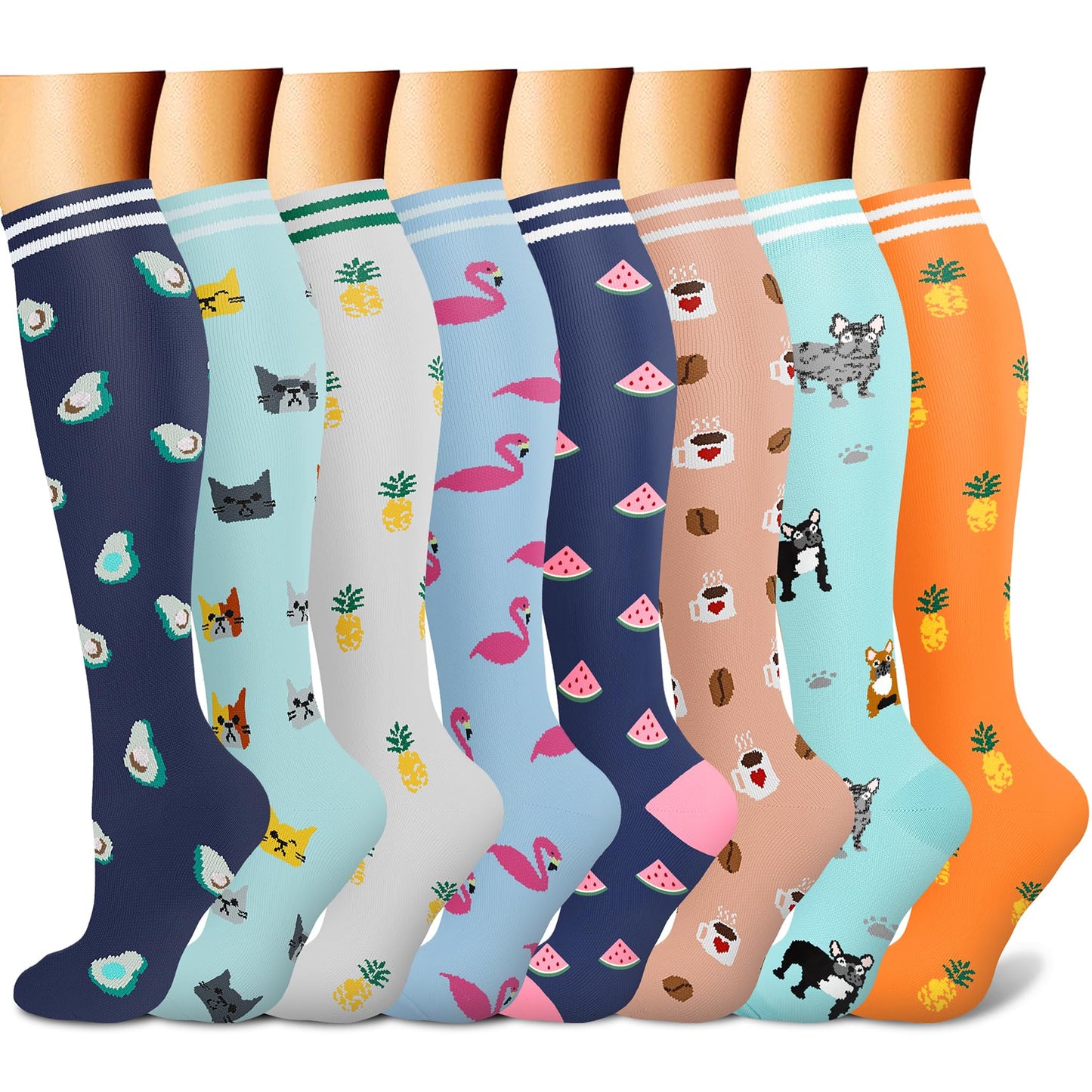 CHARMKING Compression Socks for Women & Men Circulation (8 Pairs) 15-20 mmHg is Best Support for Athletic Running,Cycling