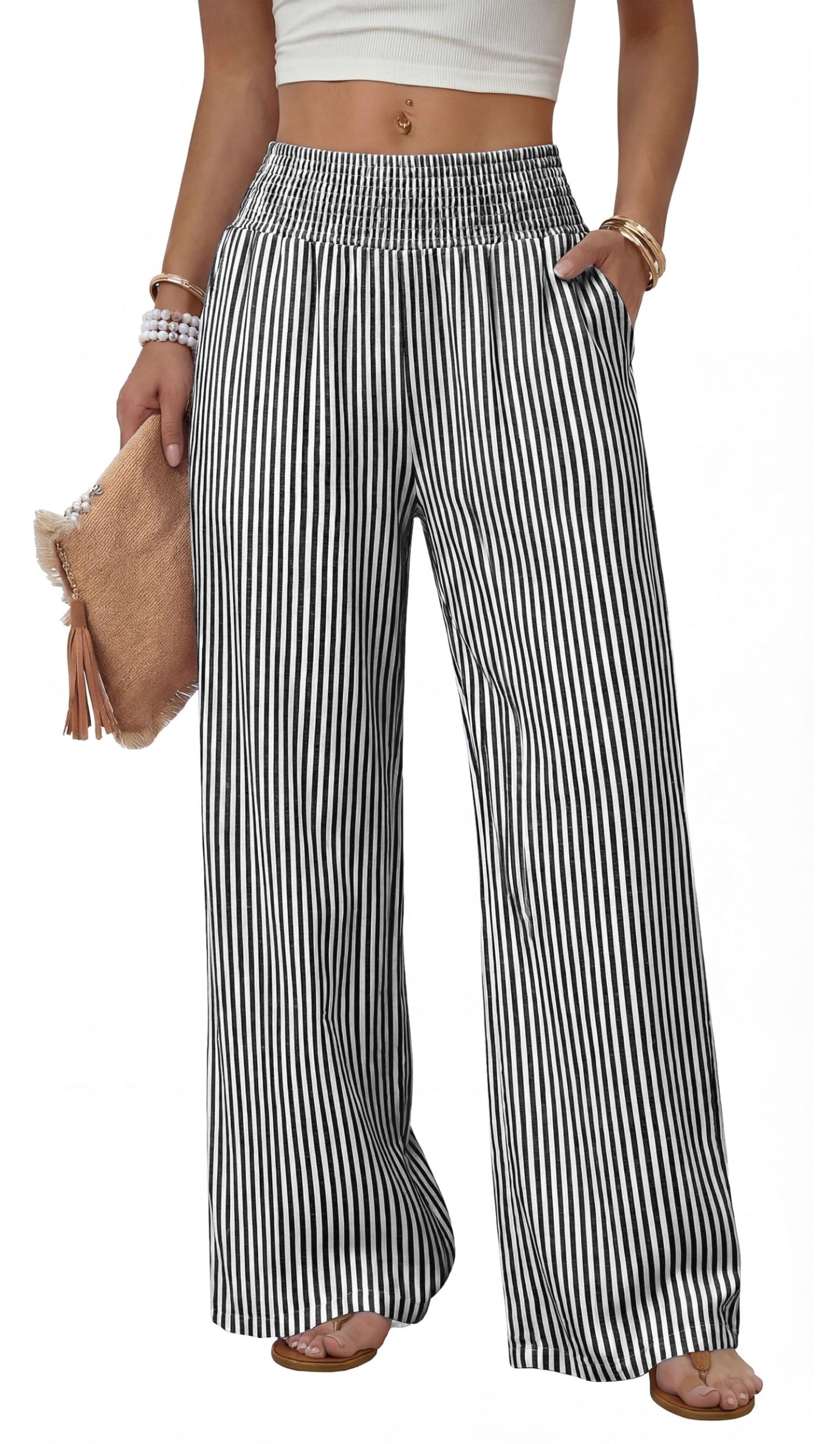 Sampeel Wide Leg Pants Woman High Waist Trousers with Pockets Casual Lounge