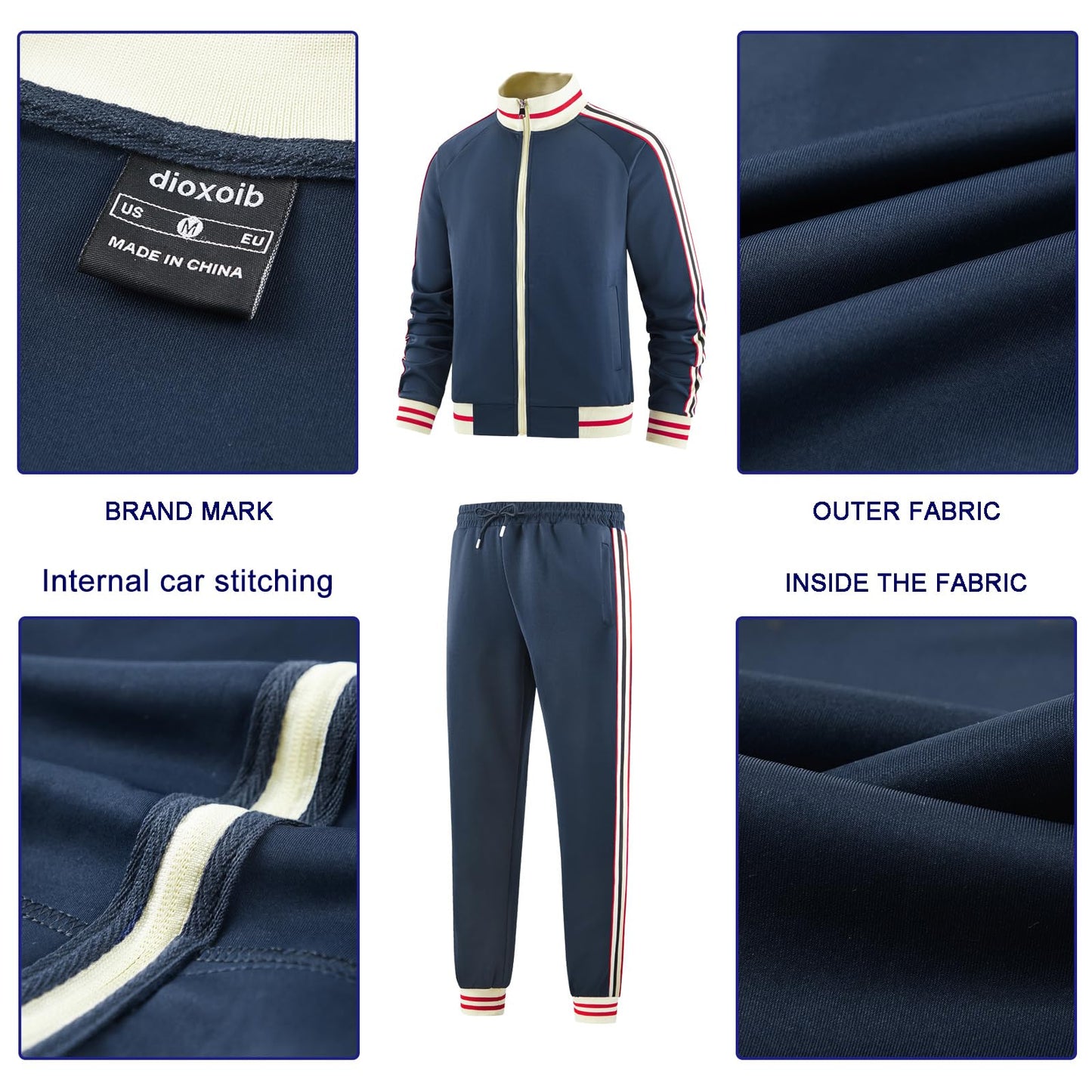 dioxoib Men Track Suits Sets Long Sleeve Full-zip Sweatsuit Active Jackets and Pants 2 Piece Outfits