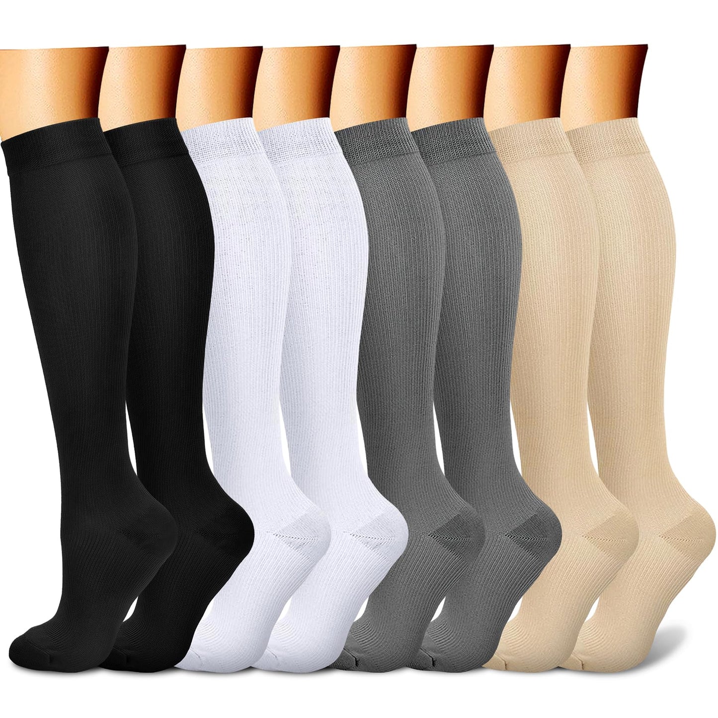 CHARMKING Compression Socks for Women & Men Circulation (8 Pairs) 15-20 mmHg is Best Support for Athletic Running,Cycling