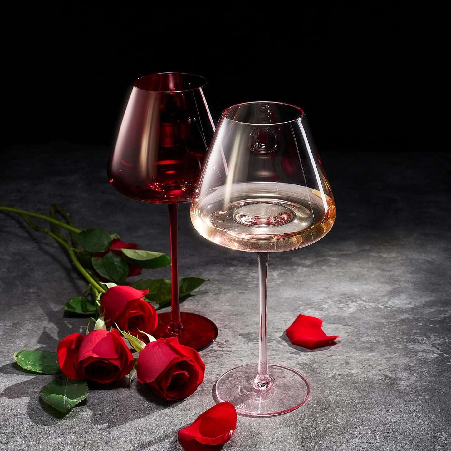 Valentine's Colored Red & Pink Crystal Wine Glasses | 2 Set | Italian Style Tall-2