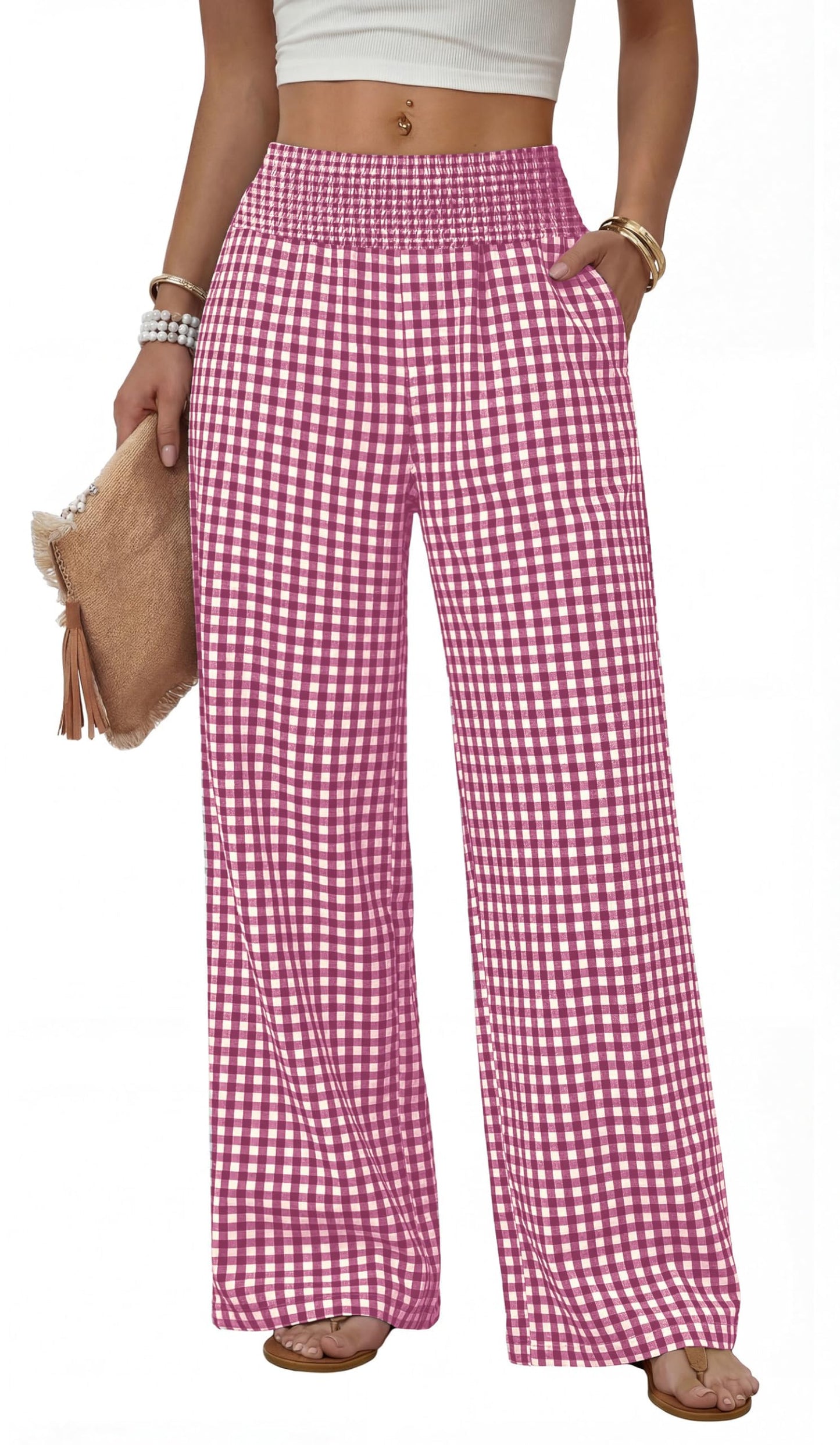 Sampeel Wide Leg Pants Woman High Waist Trousers with Pockets Casual Lounge