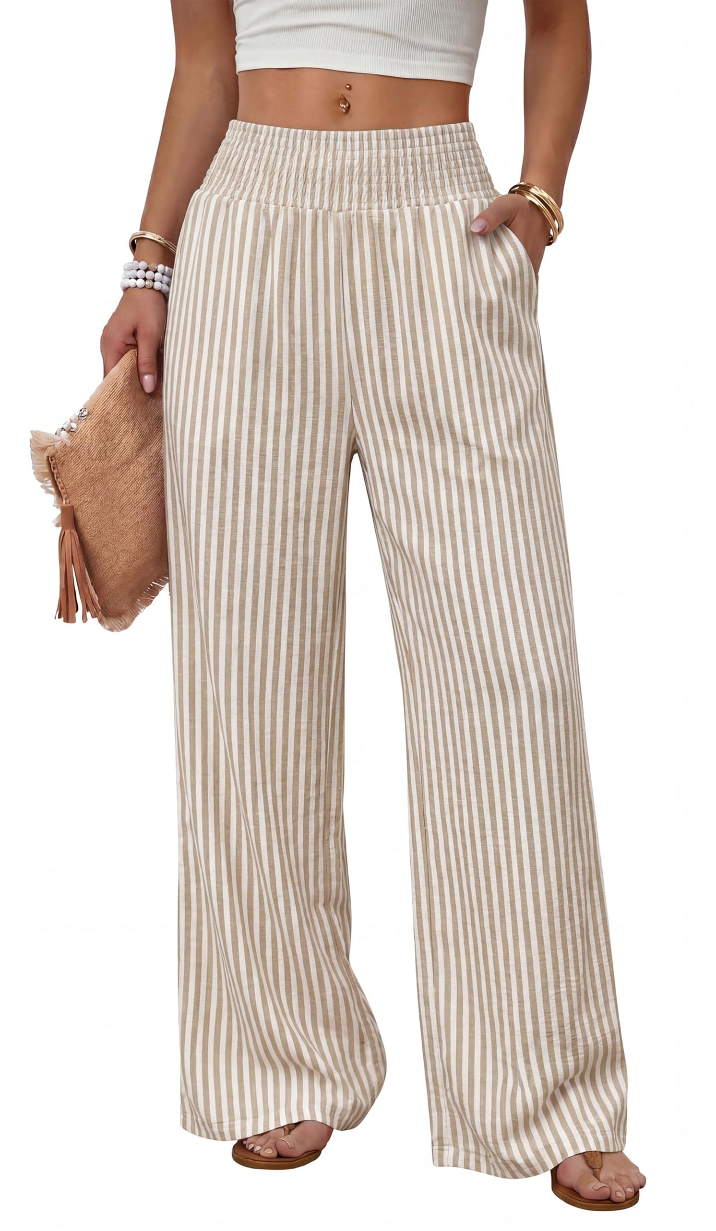 Sampeel Wide Leg Pants Woman High Waist Trousers with Pockets Casual Lounge