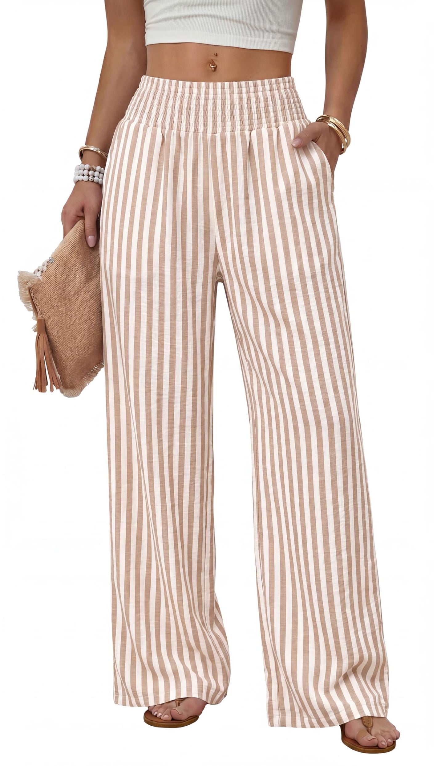 Sampeel Wide Leg Pants Woman High Waist Trousers with Pockets Casual Lounge