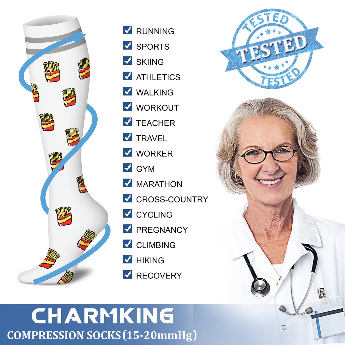 CHARMKING Compression Socks for Women & Men Circulation (8 Pairs) 15-20 mmHg is Best Support for Athletic Running,Cycling