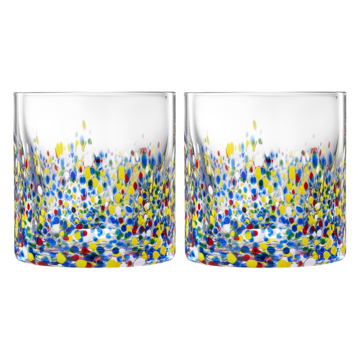 Large Confetti  DOF Glasses – Set of 2- 11oz Luxury Hand Blown Confetti Whiskey, Margarita, Martini, Cocktails, Water, Wine, Dessert & Champagne Glasses Cinco de Mayo, Hand Blown - Mexican Water Glass-0