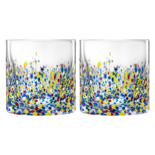 Large Confetti  DOF Glasses – Set of 2- 11oz Luxury Hand Blown Confetti Whiskey, Margarita, Martini, Cocktails, Water, Wine, Dessert & Champagne Glasses Cinco de Mayo, Hand Blown - Mexican Water Glass-0